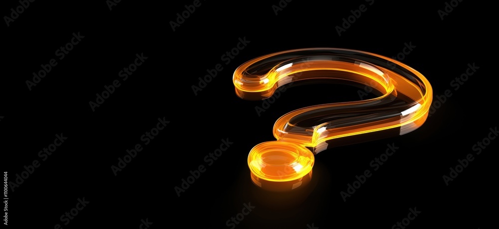Poster glowing orange question mark, symbolizing inquiry and curiosity. transparent design with smooth curv