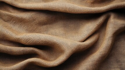 Fototapeta premium A burlap blanket with frayed edges rests on an old sofa, capturing soft natural tones and detailed textures under warm sunlight
