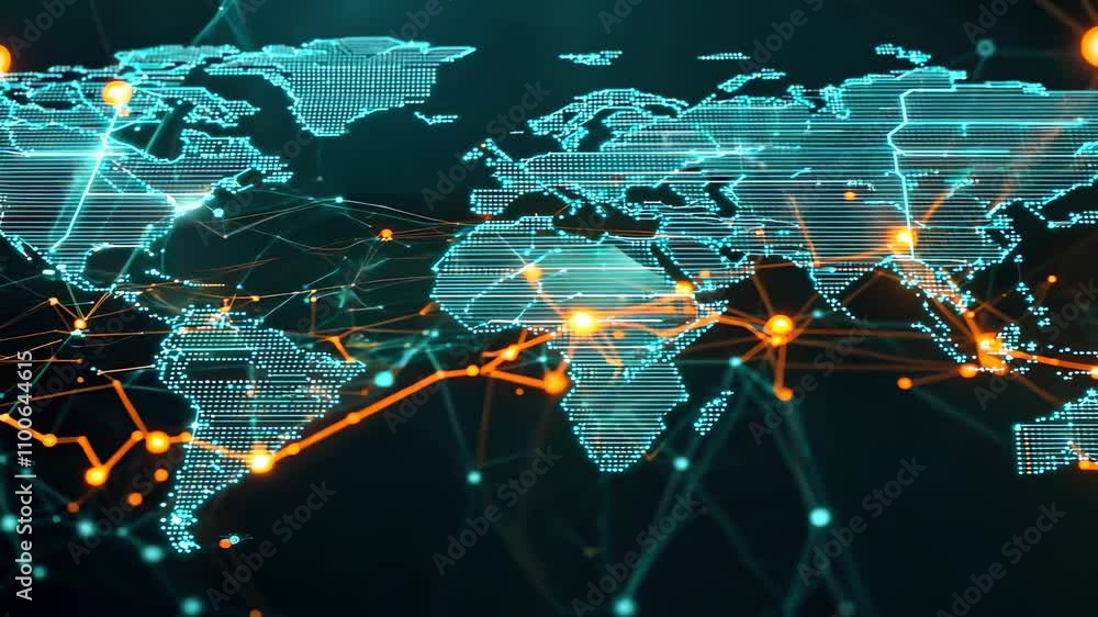 Poster digital map of europe with glowing network connections and technology elements