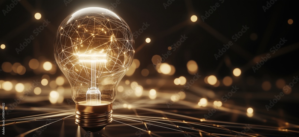 Poster illuminated light bulb with glowing connections, representing innovation and technology. abstract ba