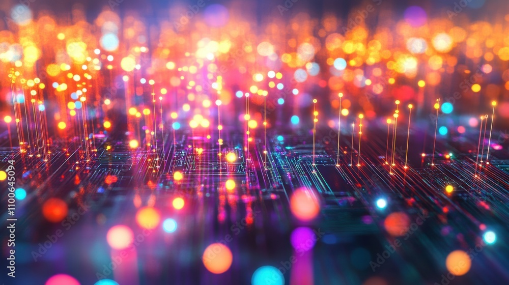 Poster colorful lights with digital patterns creating beautiful abstract background