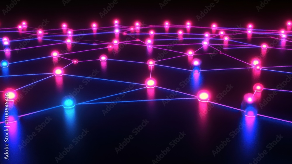 Poster Abstract Network Connection with Neon Lights in Dark Space