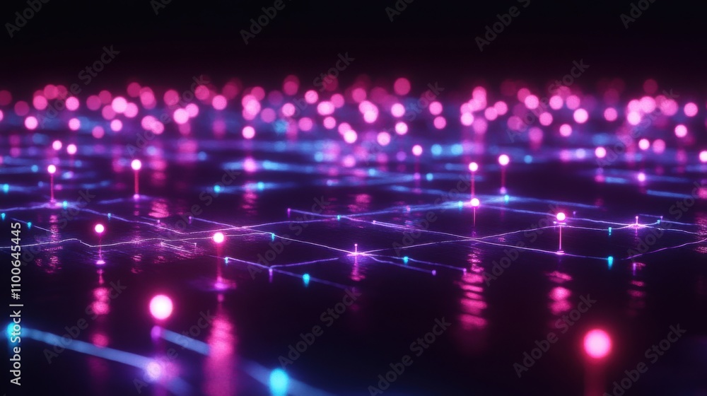 Poster colorful abstract digital network background with glowing dots and lines