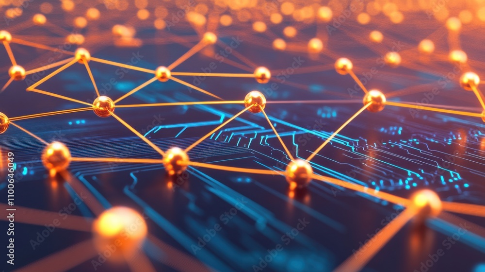 Poster futuristic network connections with glowing nodes and circuit patterns