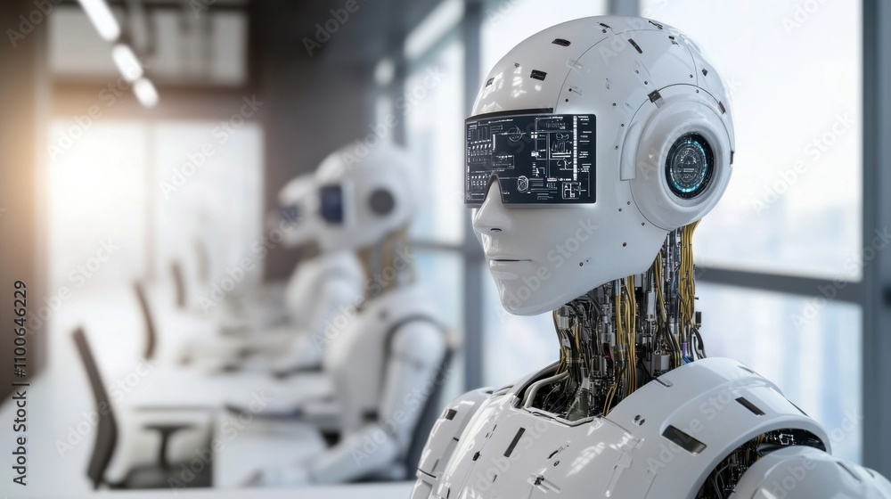 Aufkleber futuristic robot model in modern office environment with tech design