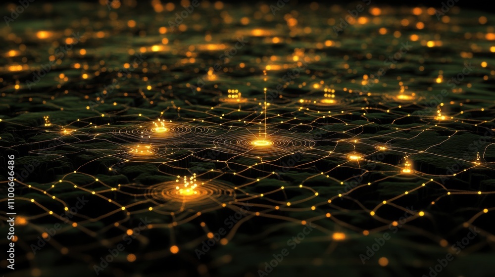 Poster abstract digital network connection with bright nodes and lines