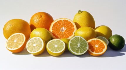 Fototapeta premium Fresh Citrus Fruits Displayed on a Bright White Background