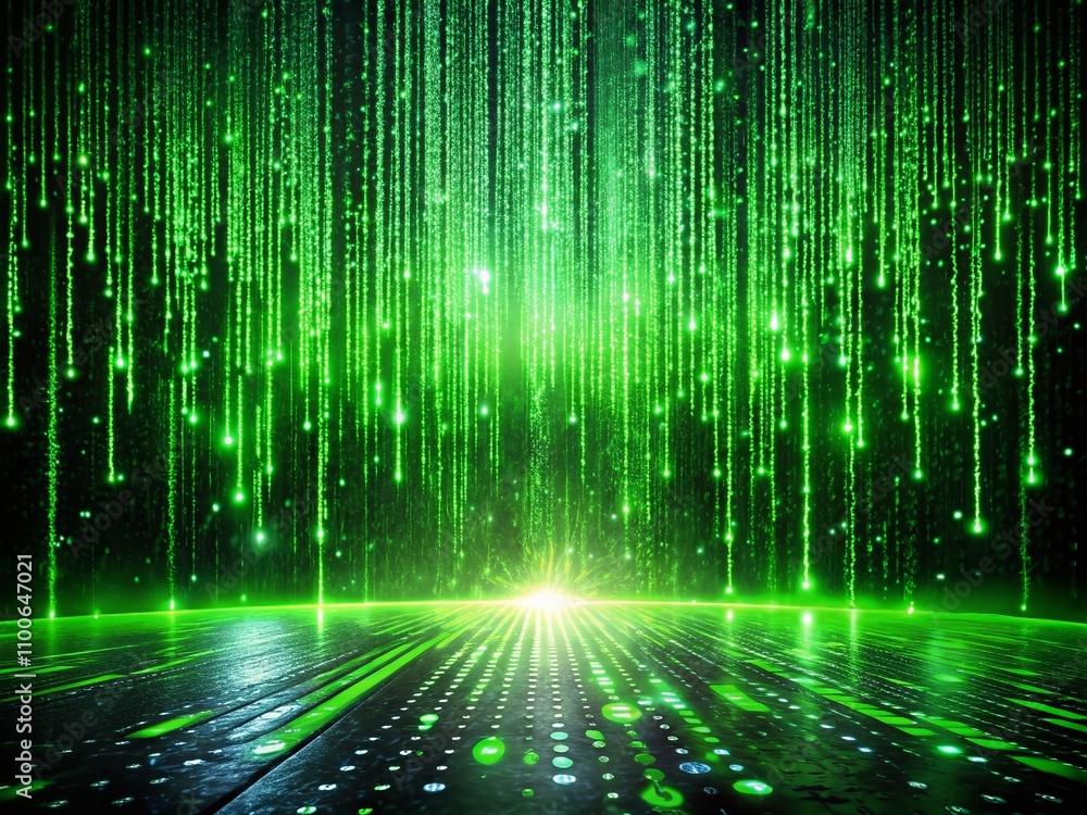 Poster digital rain: a neon green matrix code backdrop symbolizing the flow of information in the digital a