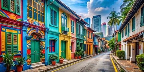 Obraz premium Discover the Colorful Murals and Street Art of Kampong Glam, Singapore Showcasing Rich History and Artistic Expression Through Minimalist Photography Techniques