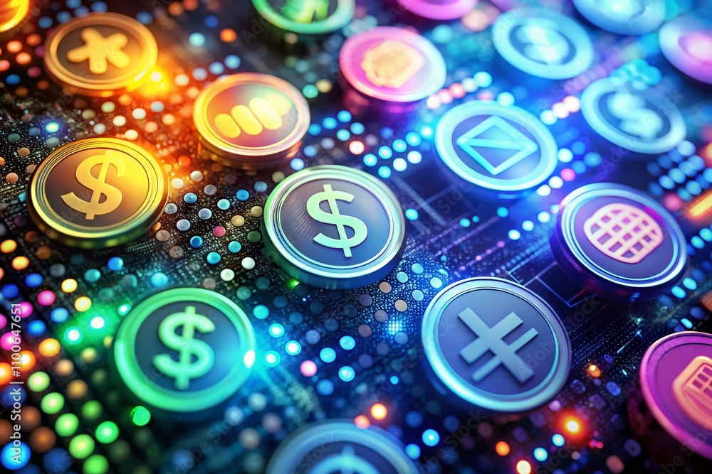 Poster diverse payment symbols in various artistic styles for digital transactions and e-commerce platforms