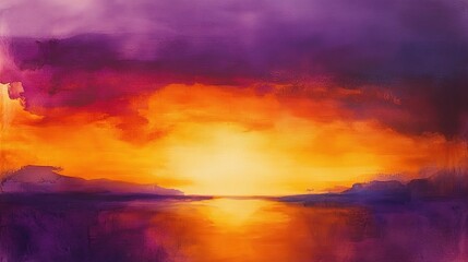 Obraz premium Vibrant Sunset Over Calm Waters with Rich Purple and Orange Hues