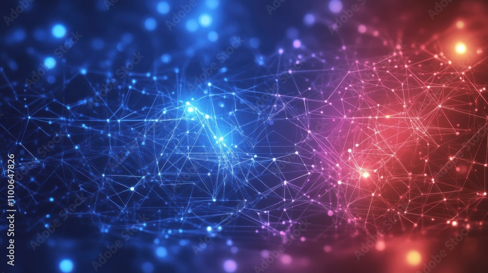 Aufkleber abstract network connection with blue and red lights on dark background