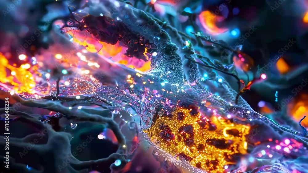Poster vibrant abstract representation of cellular structures and microscopic phenomena