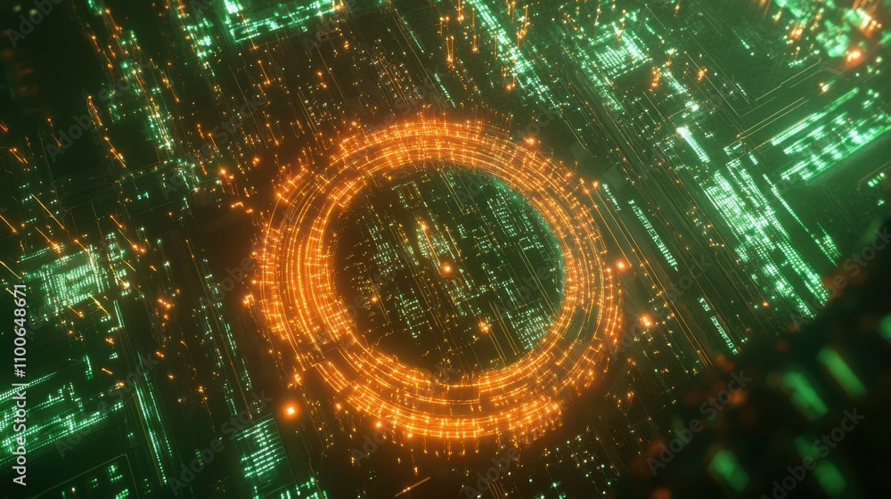 Poster futuristic abstract digital circuit design with glowing elements