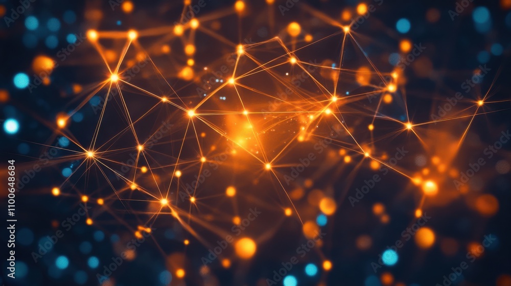 Poster abstract digital network with glowing nodes and connections
