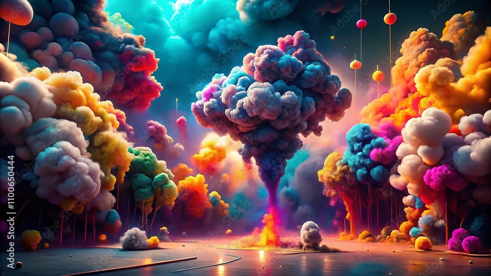Poster dynamic cartoon smoke animation effects for gaming - explosive cloud dust and motion blast visuals f