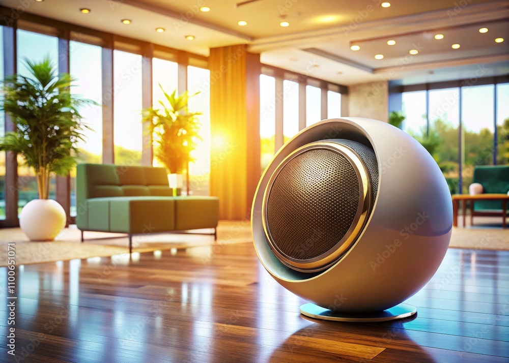 Poster dynamic speakers sphere in a modern setting with ample copy space for design elements and text, idea