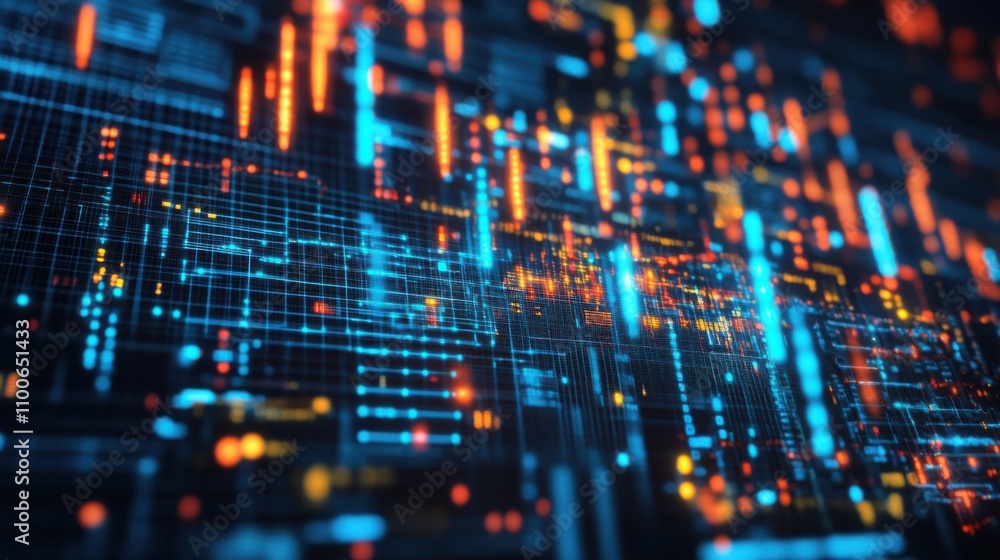 Poster abstract digital data visualization with vibrant color patterns