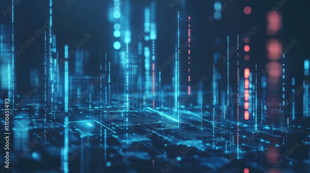 Aufkleber abstract digital landscape with glowing lights and data visualizations