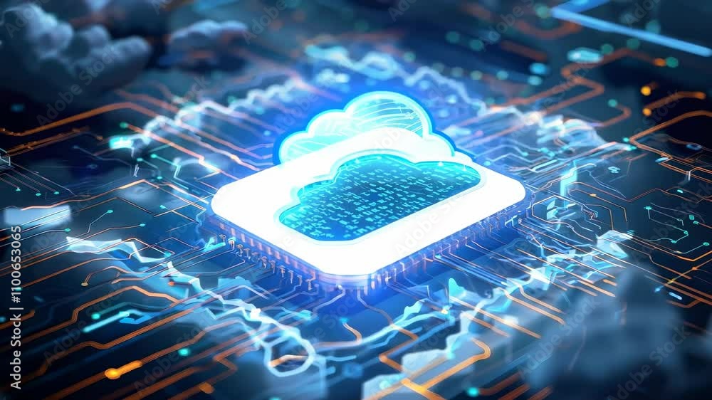 Poster modern technology concept with cloud computing and digital circuits