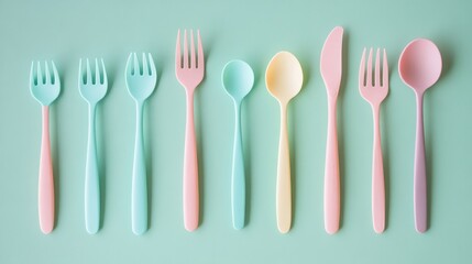 Colorful Pastel Plastic Cutlery for Bright Kitchen Table Setting