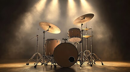Dramatic Spotlight on Drum Set in Music Stage Environment
