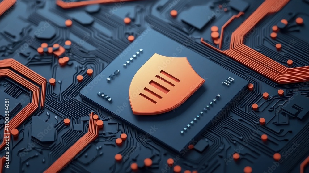Poster ssl certificate integrity concept digital shield on a circuit board in vibrant colors.