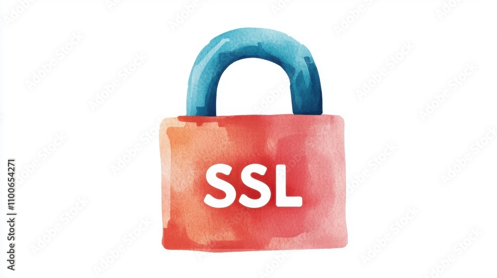 Poster ssl certificate integrity concept watercolor illustration of a padlock with ssl text.