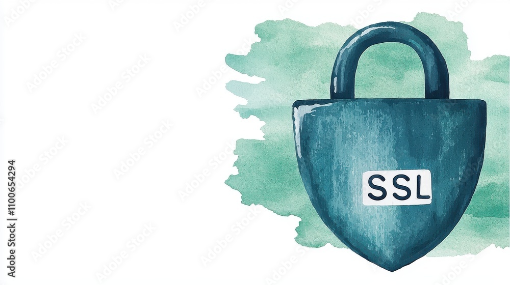 Poster ssl certificate integrity concept secure ssl padlock on a green watercolor background