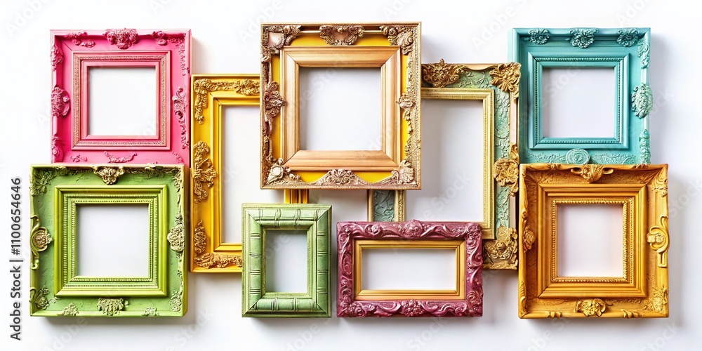 Poster elegant collection of vintage frames on a white background captured with long exposure technique for