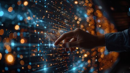 Hand interacting with digital data.