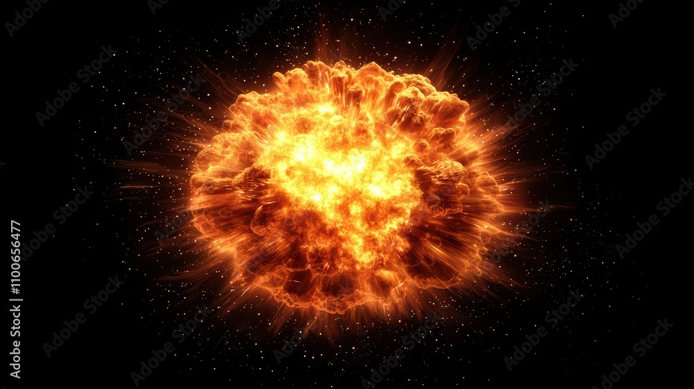 Poster explosive energy burst in outer space with fiery glow and radiance