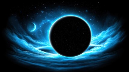 Mystical Cosmic Scene with Dark Planet and Glowing Nebula Effects