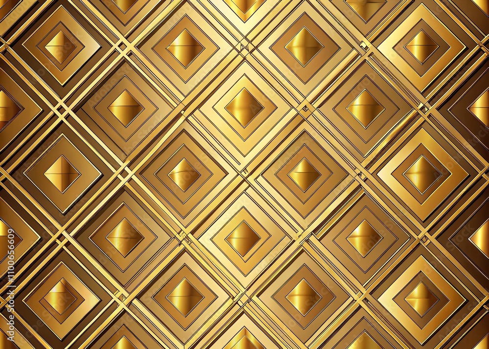 Poster Elegant Gold Ornamental Diamond Pattern with Diagonal Rhombuses and Striped Lines Creating a Luxurious Geometric Background for Sophisticated Design Projects