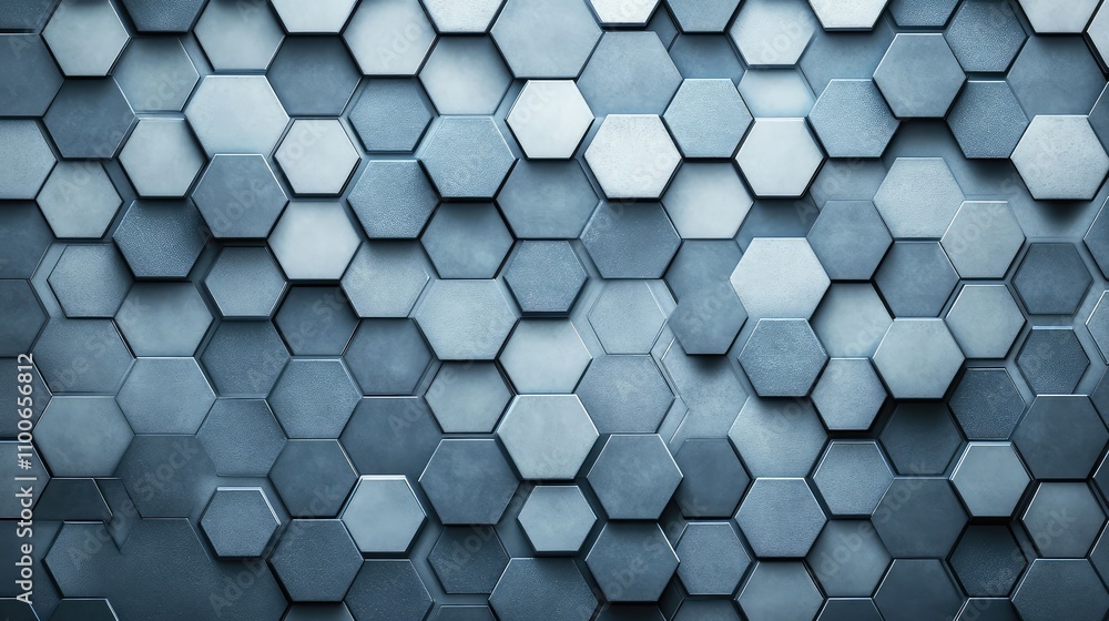 Poster abstract hexagonal pattern in shades of blue and gray textures