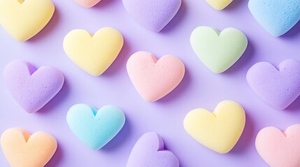 Fototapeta premium Colorful Heart-Shaped Sponges on Soft Purple Background
