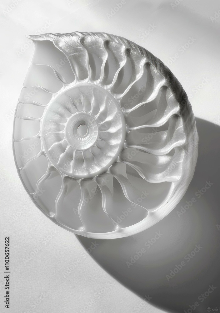 Aufkleber elegant white nautilus shell displayed against a soft gray background, showcasing intricate patterns