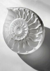 Obraz premium Elegant white nautilus shell displayed against a soft gray background, showcasing intricate patterns and textures. Nature and marine life concept.