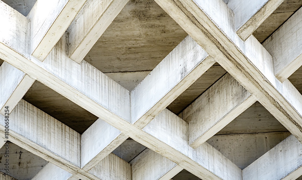 Poster abstract view of a concrete ceiling showcasing geometric patterns and structural design.