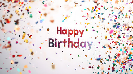 Obraz premium Bold 'Happy Birthday' text surrounded by scattered confetti