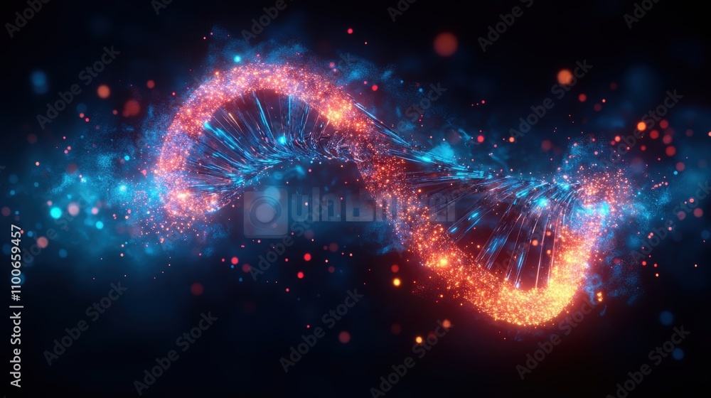 Poster stunning abstract representation of a colorful dna helix design with glowing particles and swirling 