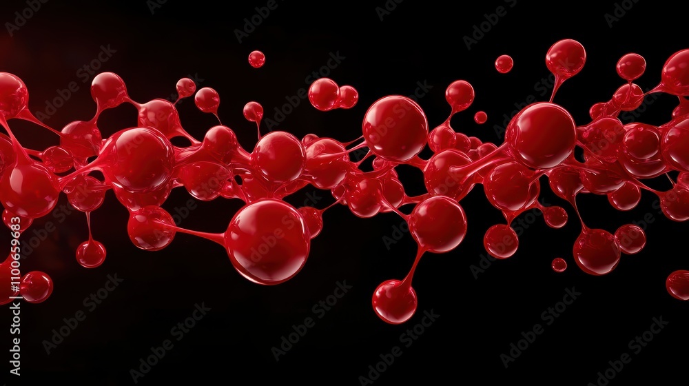 Poster abstract red molecular structures on dark background for design use