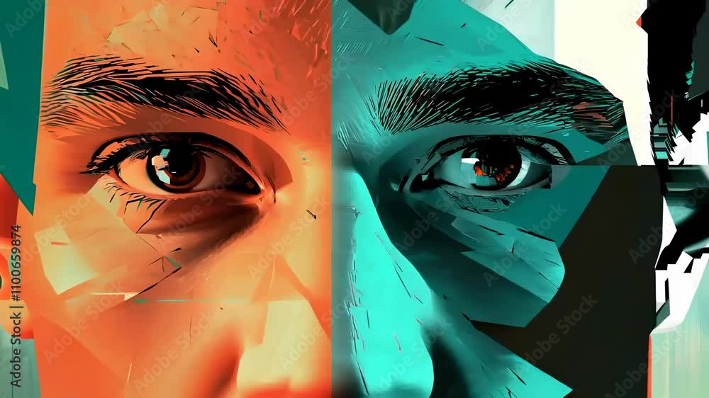 Poster abstract portrait with vibrant colors and intricate geometric patterns