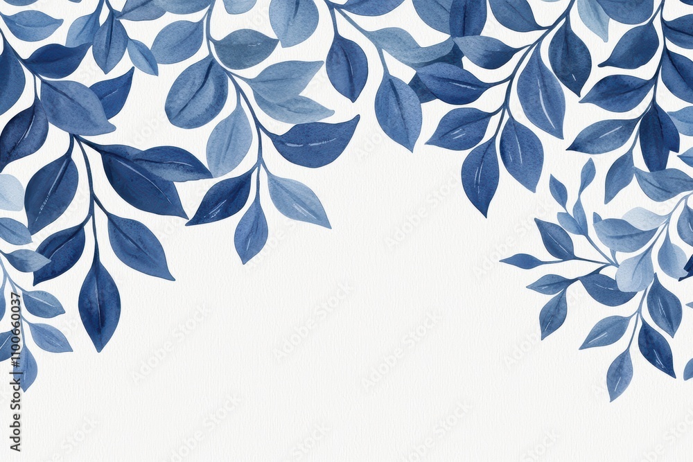 Poster elegant blue leaf pattern with soft textures on light background