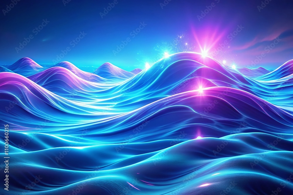 Poster elegant smooth blue neon waves creating a serene and sophisticated background with ample copy space 