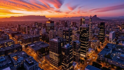 Fototapeta premium Generative AI, Cityscape at Sunset with Iconic Sandstone Monolith