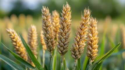 Ripe golden wheat stalks in a field.