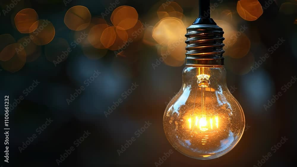 Poster glowing light bulb with bokeh background for creative projects
