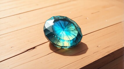 Close-up of a gemstone labradorite on a wooden table background, pastel anime style