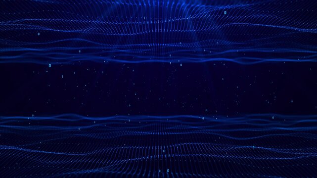 Abstract Futuristic technology concept of AI future technologies. High-tech data matrix futuristic HUD screen animation of digital board. elegant twinkling ocean wave deep abstract stage background